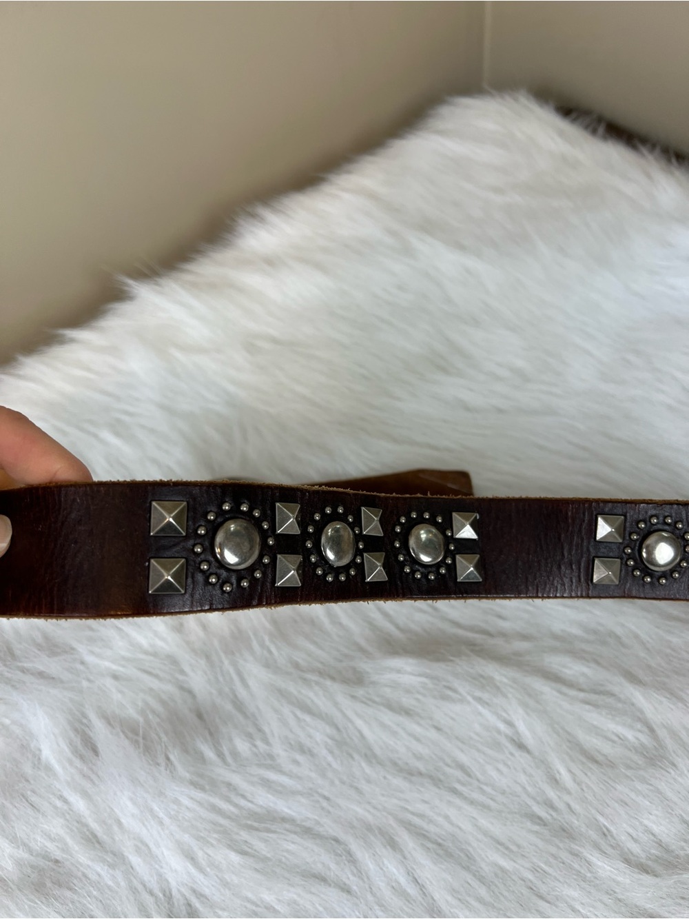 Buckle Brown Leather rock Studded Belt with Silver Accents medium 34